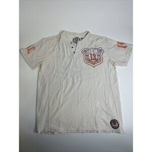 Affliction Men’s American Customs Henley Shirt Short Sleeve XXL Cream